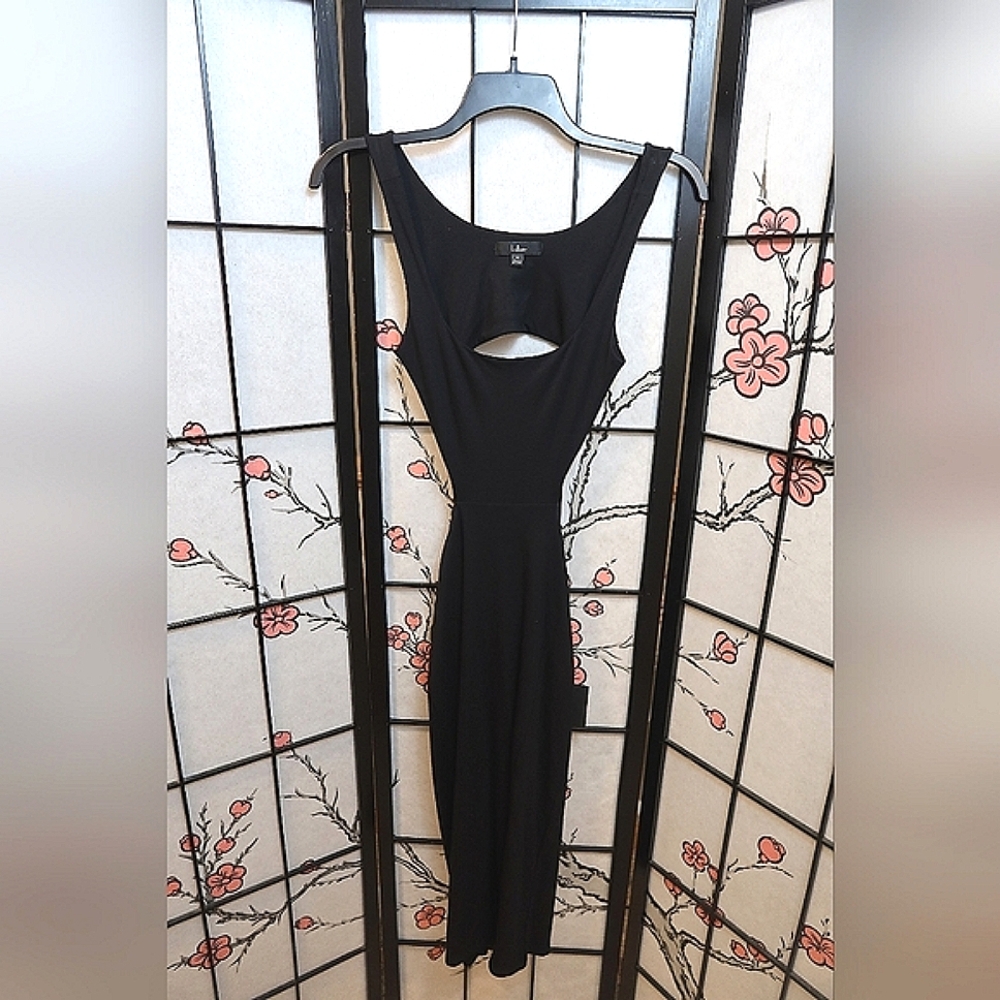 Lulu's Elegant Black Sleeveless Backless Bodycon Dress with Cutout Medium